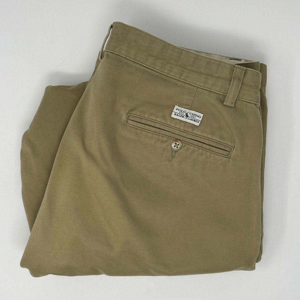 Polo Ralph Lauren Mens Pleated Chino Pants Khaki Tan 100% Cotton 32x32 RN41381